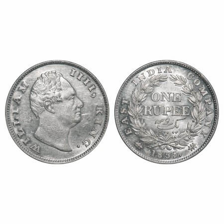William IV, Silver, Rupee, 1835, Calcutta Mint, A/I, 'F' raised, Rev aligned, Large & thic