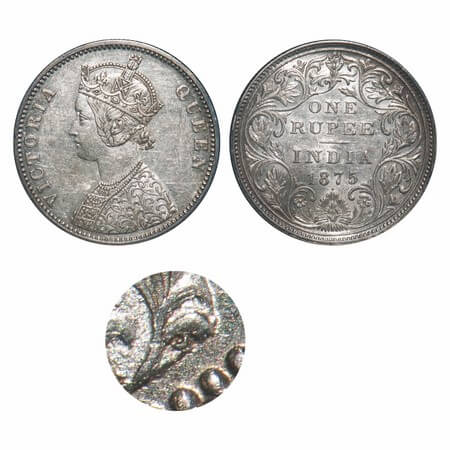 Victoria Queen, Silver, Rupee, 1875, Bombay Mint, A2/II, Dot, With Two 'J's. F. Prid. Unli