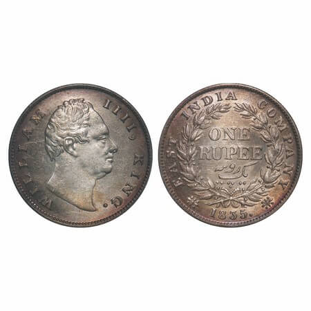 William IV, Silver, Rupee, 1835, Calcutta Mint, A/I, 'F' raised, Rev aligned, Large & thic