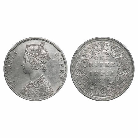 Victoria Queen, Silver, Rupee, 1876, Bombay Mint, A2/II, Dot. F. Prid 147. GK 430. About U