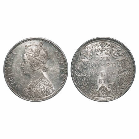 Victoria Queen, Silver, Rupee, 1876, Bombay Mint, A2/II, Dot. F. Prid 147. GK 430. Almost 
