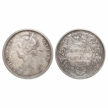 Victoria Queen, Silver, Rupee, 1876, Bombay Mint, A2/II, Dot, With Two J's. F. Prid. Unlis