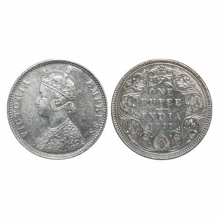 Victoria Empress, Silver, Rupee, 1877, Bombay Mint, A3/II(i), Dot, Thin numeral 77, Large 