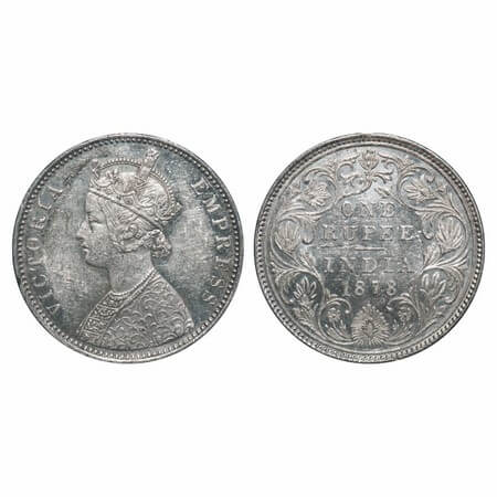 Victoria Empress, Silver, Rupee, 1878, Bombay Mint, A3/II(i), Dot. F. Prid 151. GK 451. Un