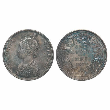 Victoria Empress, Silver, Rupee, 1878, Bombay Mint, A3/II(i), Dot. F. Prid 151. GK 451. Al