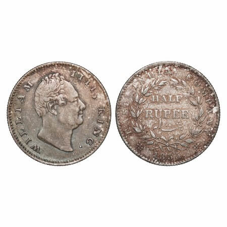 William IV, Silver, Half Rupee, 1835, Calcutta Mint, B/I, R.S. incused, Medium & thin size