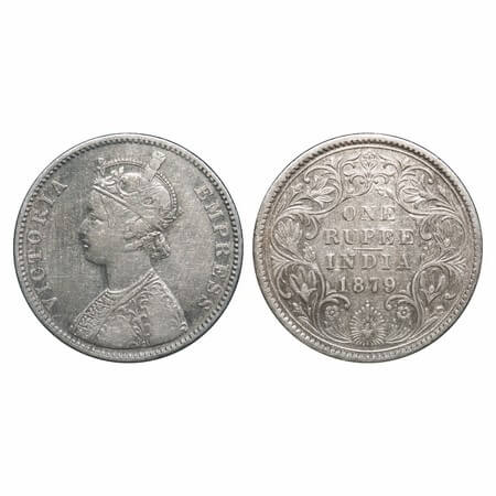 Victoria Empress, Silver, Rupee, 1879, Bombay Mint, A3/II(iv), Dot, The Queen's jabot has 