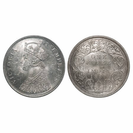 Victoria Empress, Silver, Rupee, 1880, Bombay Mint, A3/I, Dot. F. Prid 156. GK 466. Uncirc
