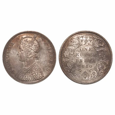 Victoria Empress, Silver, Rupee, 1880, Bombay Mint, A3/II(iv), Dot. F. Prid Unlisted. GK 4
