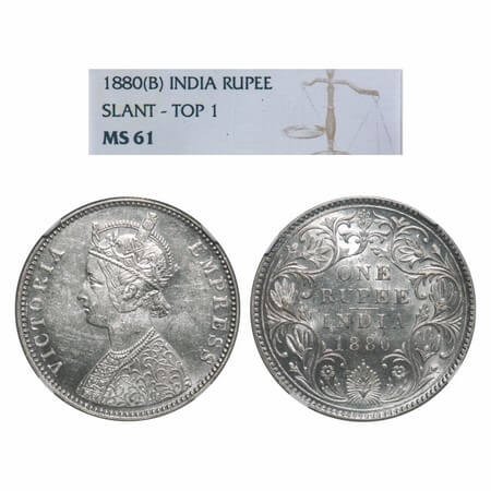 Victoria Empress, Silver, Rupee, 1880, Bombay Mint, A3/II(iv), Dot, Slant 1 mentioned on t