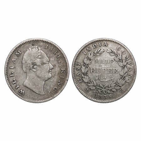 William IV, Silver, Half Rupee, 1835, Calcutta Mint, B/I, R.S. incused, Medium thin sized 