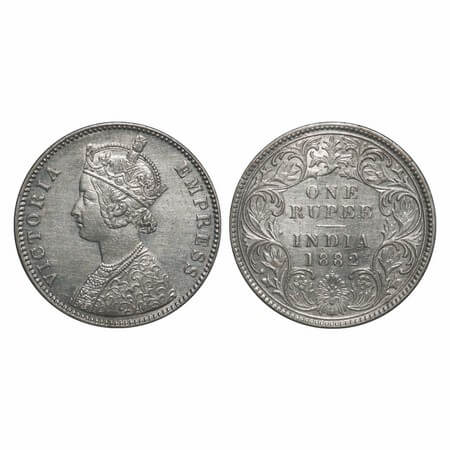 Victoria Empress, Silver, Rupee, 1882, Bombay Mint, A3/I, Dot. F. Prid 160. GK 474. About 