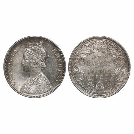 Victoria Empress, Silver, Rupee, 1882, Bombay Mint, A3/I, Dot. F. Prid 160. GK 474. Uncirc