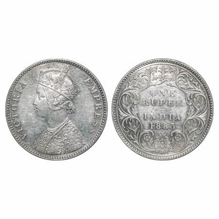 Victoria Empress, Silver, Rupee, 1883, Bombay Mint, A3/I, 'B' raised. F. Prid 164. GK 482.
