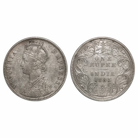 Victoria Empress, Silver, Rupee, 1883, Bombay Mint, A3/I, 'B' raised, Alphabate 'P.K.J' in