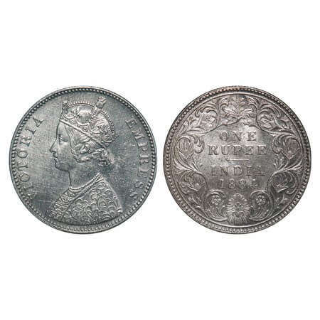 Victoria Empress, Silver, Rupee, 1884, Bombay Mint, A3/I, 'B' raised. F. Prid 167. GK 489.
