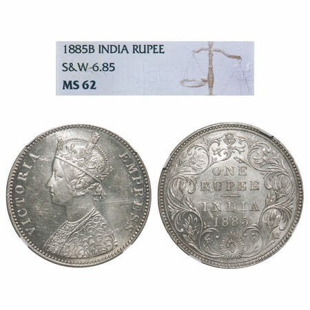 Victoria Empress, Silver, Rupee, 1885, Bombay Mint, A3/II(i), 'B' raised, Top stroke of nu