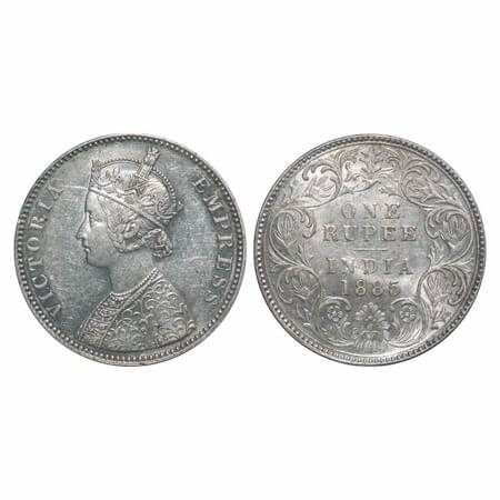 Victoria Empress, Silver, Rupee, 1885, Bombay Mint, A3/I, 'B' raised. F. Prid 169. GK 503.
