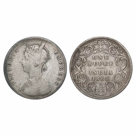 Victoria Empress, Silver, Rupee, 1885, Bombay Mint, A3/I, 'B' incused. F. Prid Unlisted. G