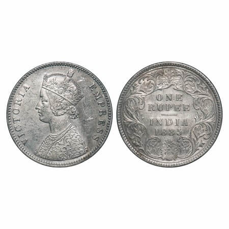 Victoria Empress, Silver, Rupee, 1885, Calcutta Mint, A1/I, 'C' incused, Top stroke of num