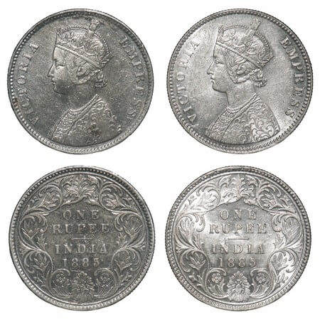 Victoria Empress, Silver, Rupee, (2 coins), 1885, Bombay Mint, 1) A1/I, 'C' incused, Top s