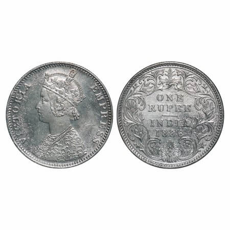 Victoria Empress, Silver, Rupee, 1886, Bombay Mint, C2/I, 'B' incused, The Queen's jabot h