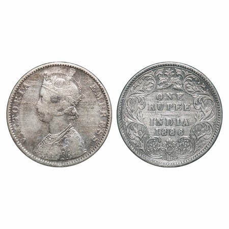 Victoria Empress, Silver, Rupee, 1886, Bombay Mint, C2/I(i), 'B' incused, The Queen's jabo