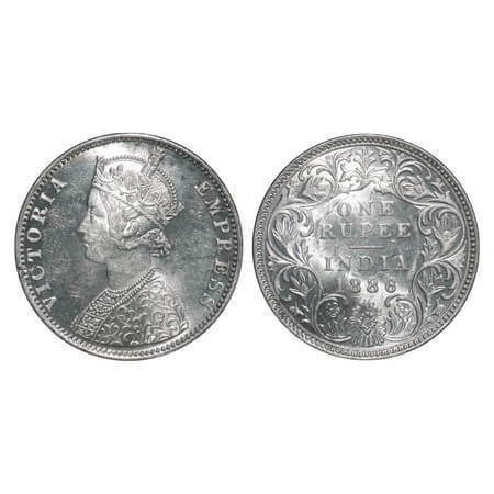 Victoria Empress, Silver, Rupee, 1886, Bombay Mint, C2/I(i), 'B' incused, The Queen's jabo