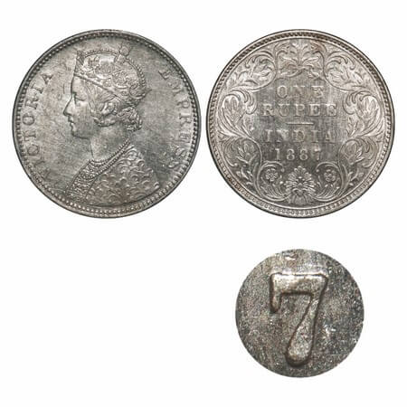 Victoria Empress, Silver, Rupee, 1887, Bombay Mint, C2/I, 'B' incused, Traces of numeral 6