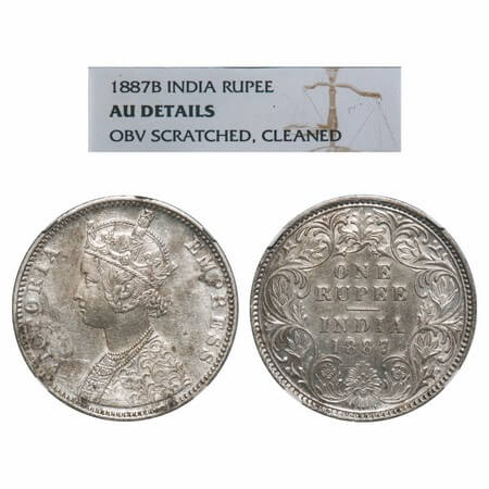 Victoria Empress, Silver, Rupee, 1887, Bombay Mint, C2/I, 'B' incused, Traces of numeral 6