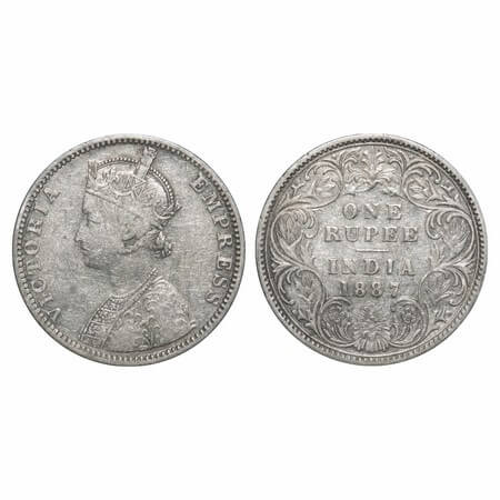 Victoria Empress, Silver, Rupee, 1887, Bombay Mint, C2/I, 'B' incused, Traces of numeral 6