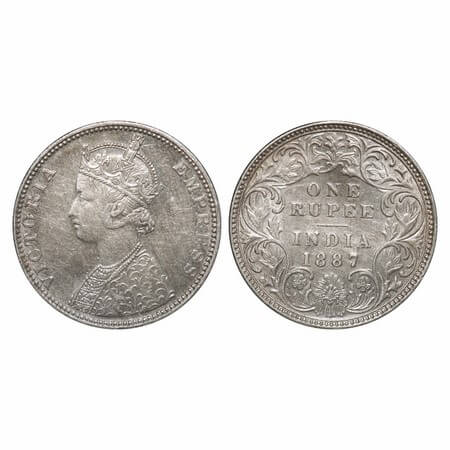 Victoria Empress, Silver, Rupee, 1887, Bombay Mint, C2/I(ii), 'B' incused, B incused inver