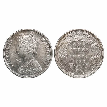Victoria Empress, Silver, Rupee, 1887, Bombay Mint, C2/I(ii), 'B' incused, B incused inver