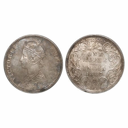 Victoria Empress, Silver, Rupee, 1887, Bombay Mint, C2/I(ii), 'B' incused, 'B' incused (in
