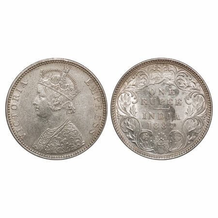 Victoria Empress, Silver, Rupee, 1887, Bombay Mint, C2/I(ii), 'B' incused, B incuse invert