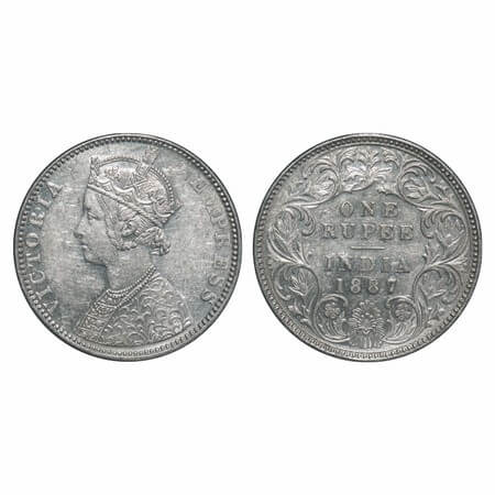 Victoria Empress, Silver, Rupee, 1887, Bombay Mint, C2/I(ii), 'B' incused, B incused inver