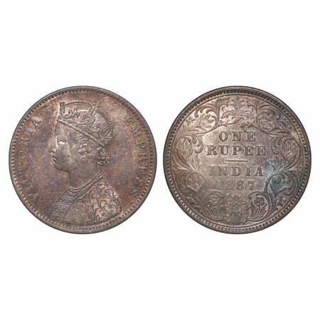 Victoria Empress, Silver, Rupee, 1887, Calcutta Mint, A4/I(i), 'C' incused, Thick numeral 