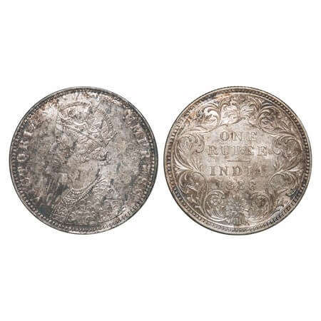 Victoria Empress, Silver, Rupee, 1888, Bombay Mint, C2/I(ii), 'B' raised, Die crack on Obv