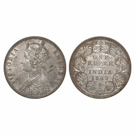Victoria Empress, Silver, Rupee, 1889, Bombay Mint, C2/I, 'B' raised. F. Prid 176. GK 561.