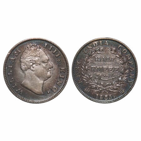 William IV, Silver, Half Rupee, 1835, Calcutta Mint, A/II, 'F' raised, Large and thick siz