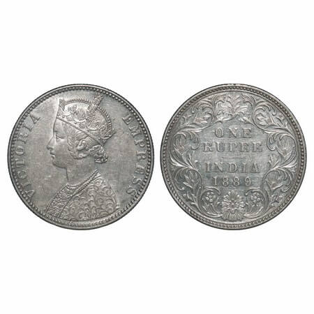 Victoria Empress, Silver, Rupee, 1889, Bombay Mint, C2/I, 'B' incused. F. Prid 177. GK 564