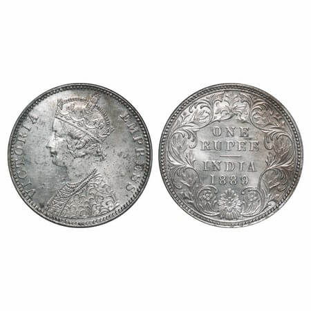 Victoria Empress, Silver, Rupee, 1889, Bombay Mint, C2/I, 'B' incused. F. Prid 177. GK 564