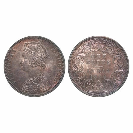 Victoria Empress, Silver, Rupee, 1889, Bombay Mint, C2/I, 'B' incused. F. Prid 177. GK 564