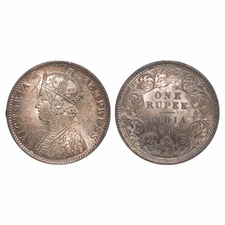 Victoria Empress, Silver, Rupee, 1889, Calcutta Mint, C3/I(i), 'C' incused. F. Prid 130. G