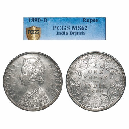 Victoria Empress, Silver, Rupee, 1890, Bombay Mint, C2/I, 'B' incused. F. Prid 178. GK 566