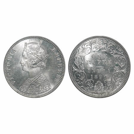 Victoria Empress, Silver, Rupee, 1890, Bombay Mint, C2/I, 'B' incused. F. Prid 178. GK 566