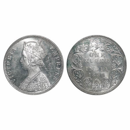 Victoria Empress, Silver, Rupee, 1890, Bombay Mint, C2/I, 'B' incused. F. Prid 178. GK 566