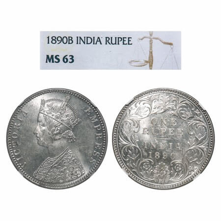 Victoria Empress, Silver, Rupee, 1890, Bombay Mint, C2/I, 'B' incused. F. Prid 178. GK 566