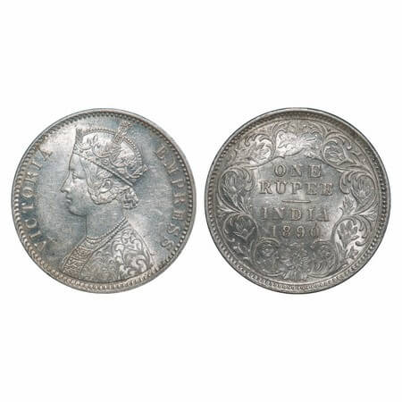 Victoria Empress, Silver, Rupee, 1890, Calcutta Mint, C3/I(i), 'C' incused. F. Prid 131. G