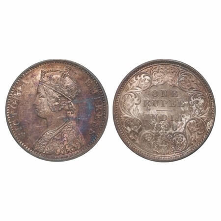 Victoria Empress, Silver, Rupee, 1890, Calcutta Mint, C3/I(i), 'C' incused. F. Prid 131. G
